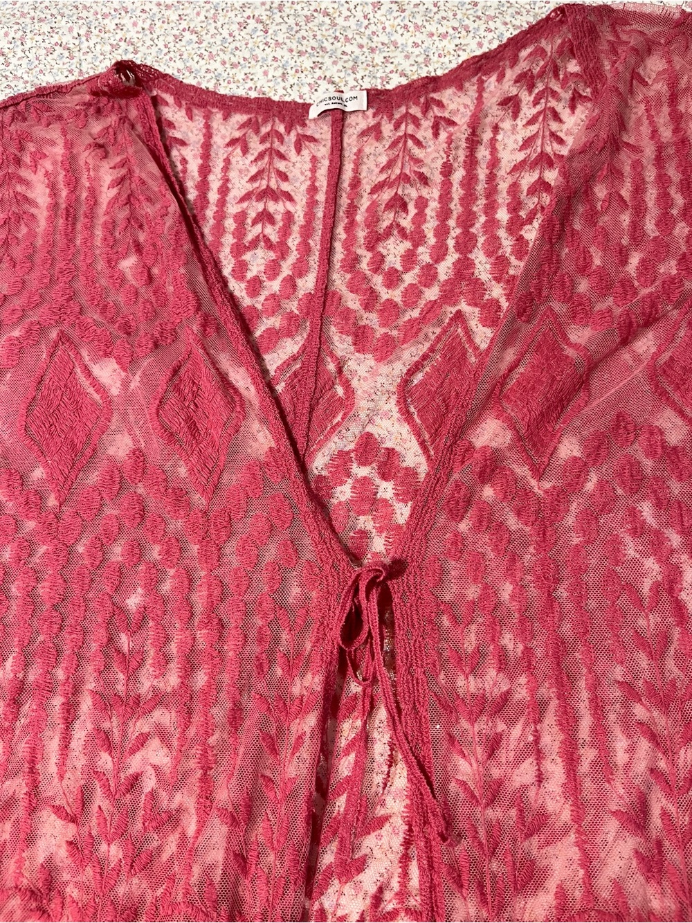Embroidered Pink Sheer Duster Maxi. Plus size - Picture 7 of 7